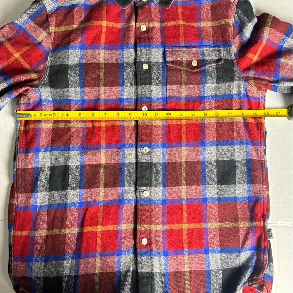 The North Face ‎ Flannel Shirt Men's small Red Black Blue Plaid Long Sleeve